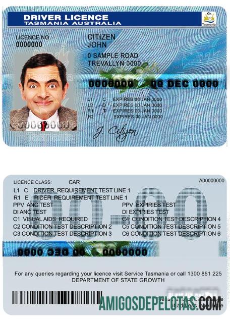 Carteira de Motorista Austrália Tasmânia modelo